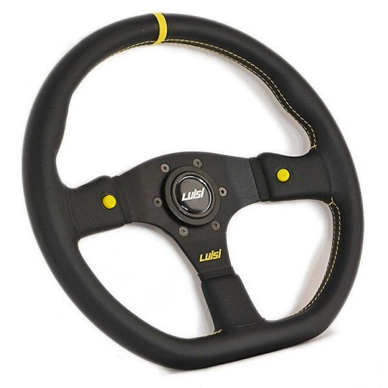 Luisi Stealth Corsa HP Sportlenkrad Leder schwarz / gelb leicht geschüsselt & TÜV Prüfbericht